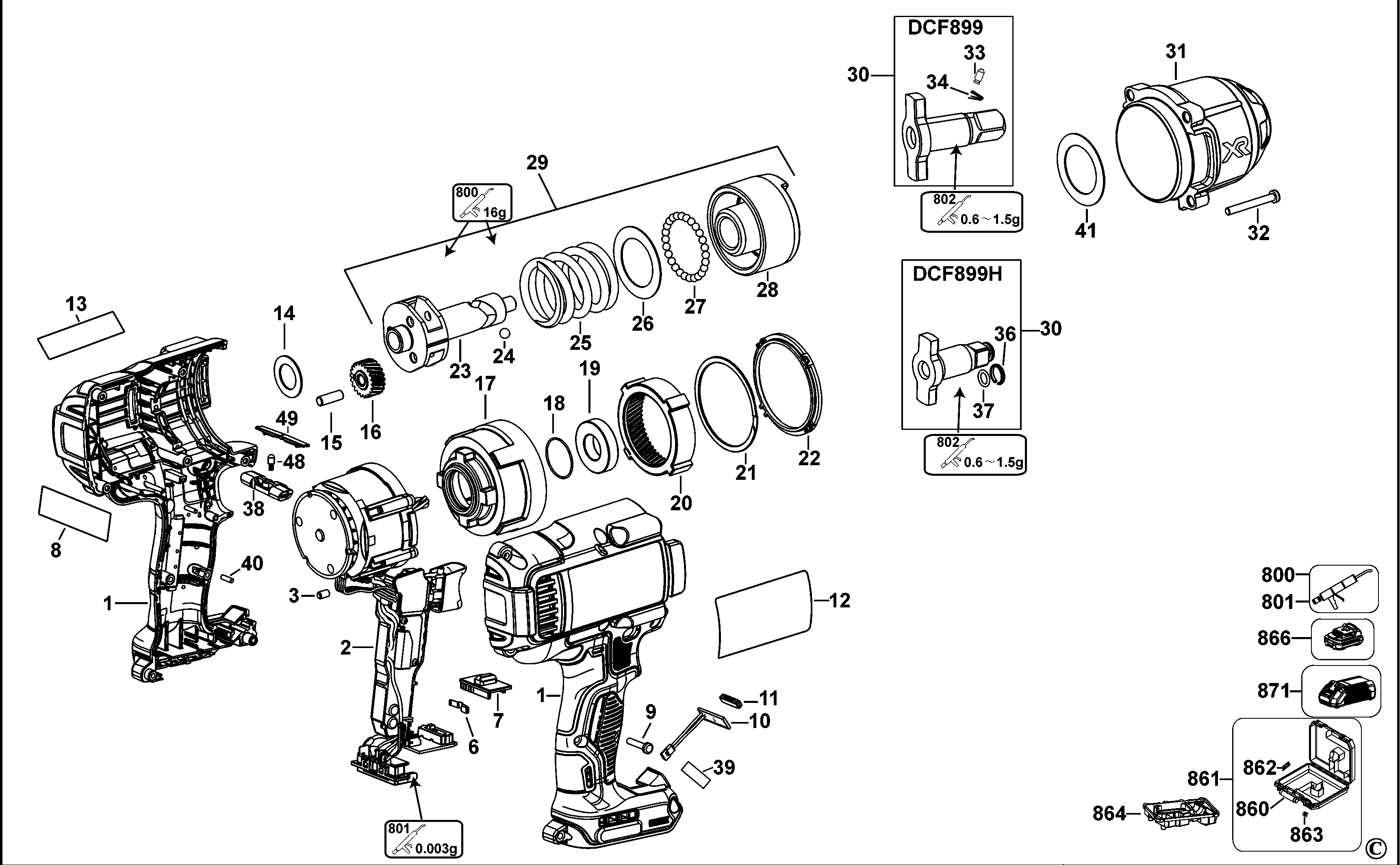 Dewalt Dcf899gb Type 2 18v Impact Wrench Spare Parts SPARE_DCF899GB